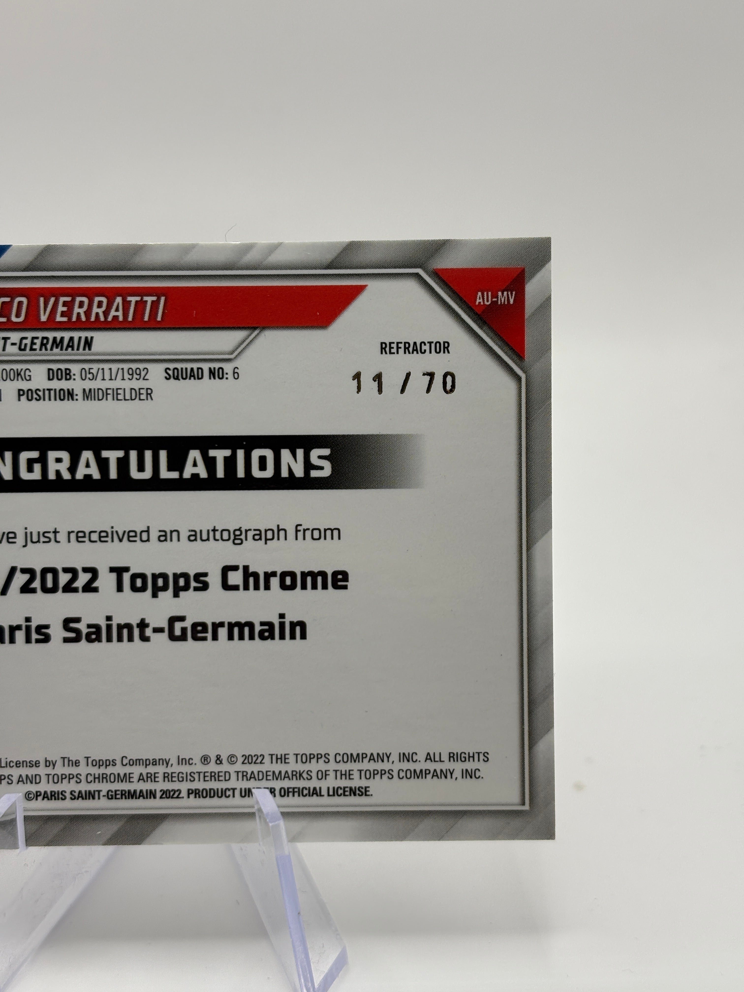 Marco Verratti 2021/22 Topps Chrome PSG Team Set Auto /70 FRENLY BRICKS - Open 7 Days